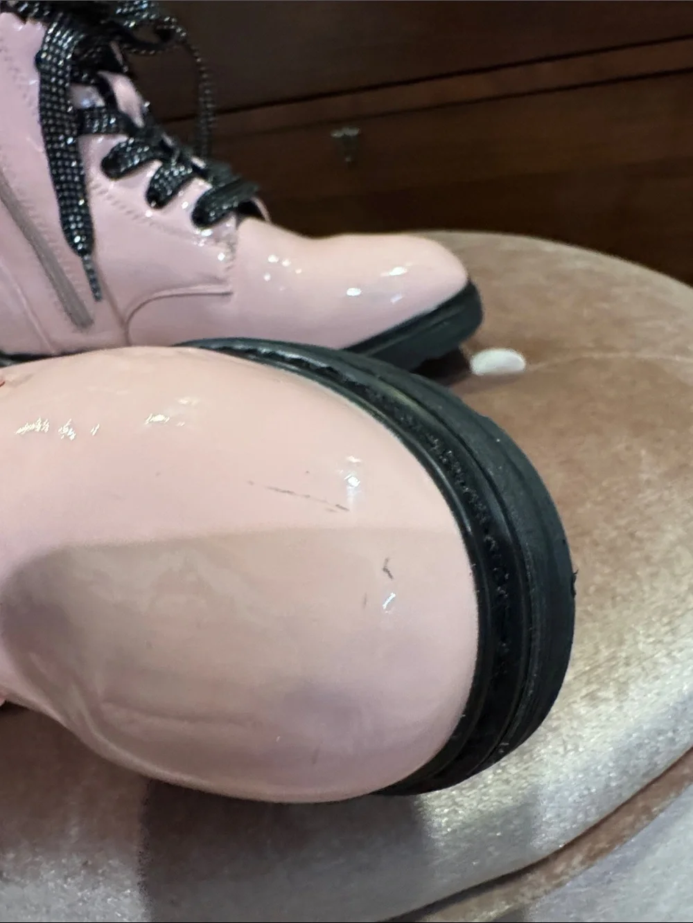 Kohl's Pink Patent Lace-Up Kids Ankle Boots with Black Laces
